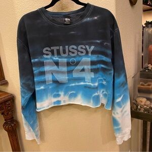 STUSSY N•4 Women Blue Tie Dye Cropped Cut Off Sweater Size Large *Rare*